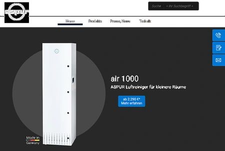 Relaunch Produkt-Website 'Luftreiniger' für aspur air solutions erfolgreich abgeschlossen.